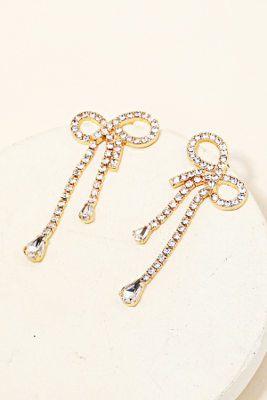 Pave Ribbon Bow Drop Earrings