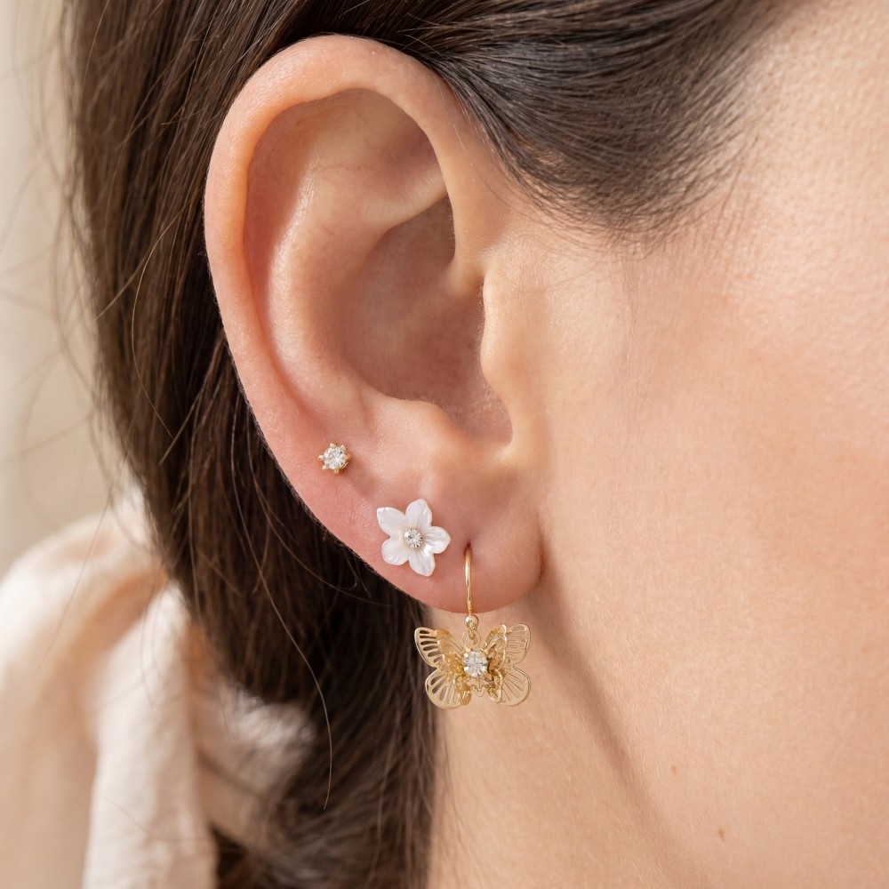 Butterfly And Flower Earrings Set