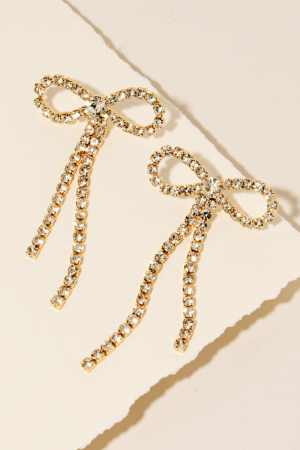 Rhinestone Chain Ribbon Bow Stud Earrings