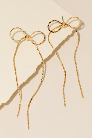 Long Metallic Ribbon Bow Stud Earrings