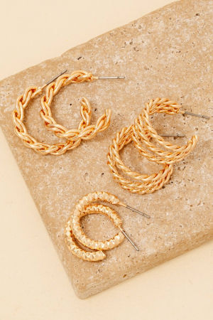 6Pc Two Tone Textured Hoop Earrings Set