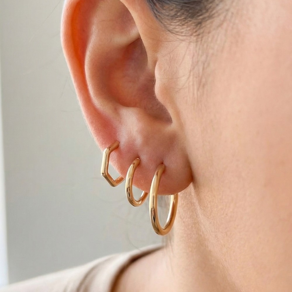 6Pc Two Tone Simple Hoop Earrings Set