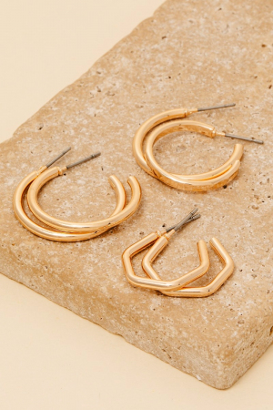 6Pc Two Tone Simple Hoop Earrings Set