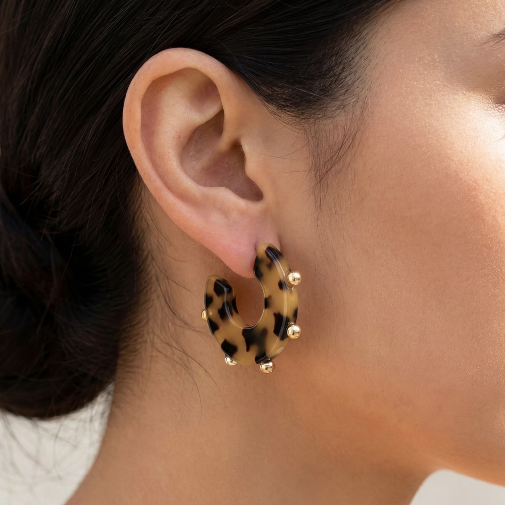 Ball Bead Accent Acetate Hoop Earrings