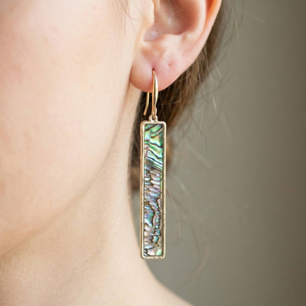 Gold Frame Rectangle Shell Drop Earrings