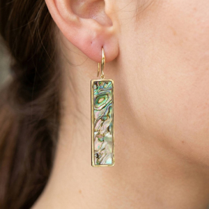 Wide Gold Frame Shell Dangle Drop Earrings