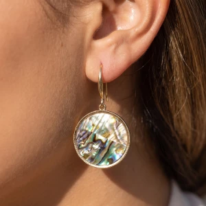 Mother Of Pearl Round Disc Drop Earrings
