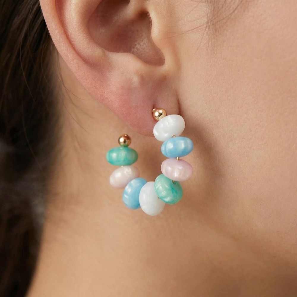 Chunky Oval Bead Hoop Earrings