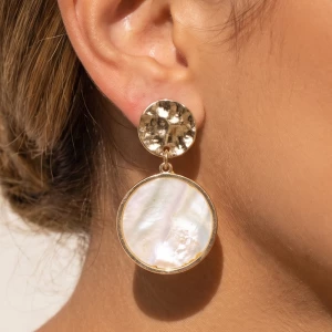 Hammered Disc Mother Of Pearl Drop Earrings