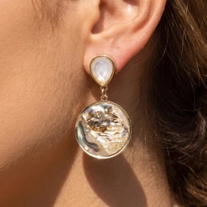 Mother Of Pearl Teardrop And Disc Drop Earrings