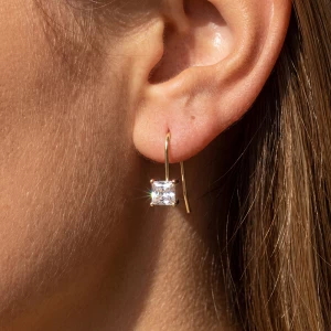 Princess Cut Cz Solitaire Fish Hook Earrings
