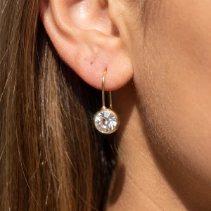 Round Bezel Crystal Solitaire Drop Earrings