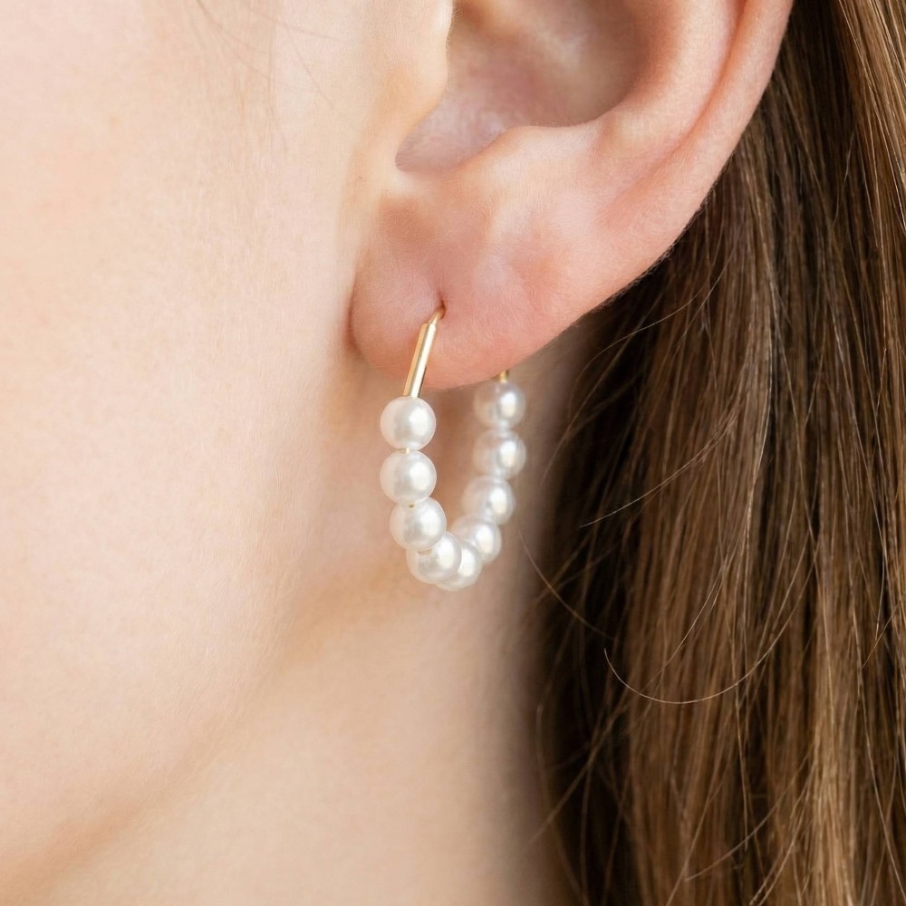 Pearl Beaded Hoop Earrings