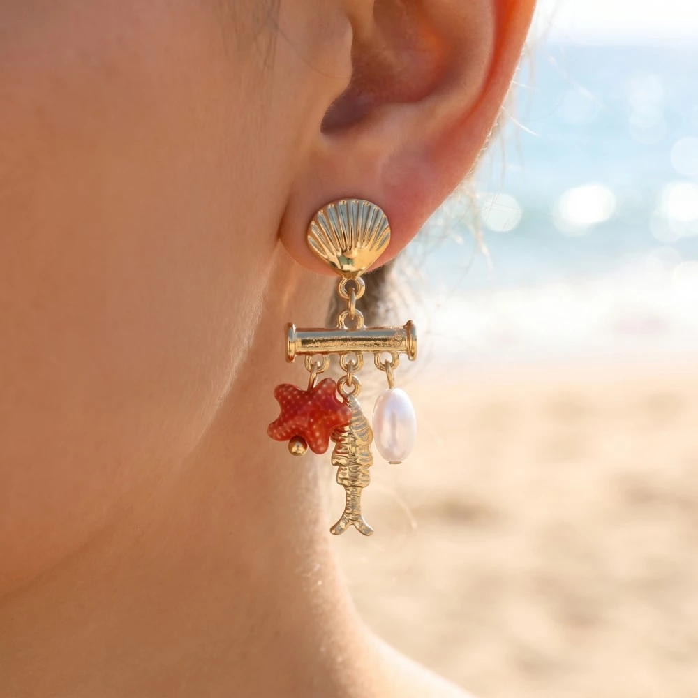 Mixed Sea Life Charms Dangle Earrings