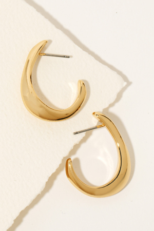 Curved Metallic J Hoop Earrings