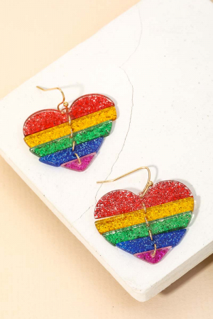 Striped Rainbow Heart Drop Earrings