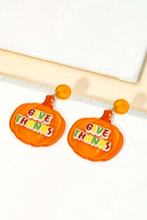 Pumpkin Give Thanks Thanksgiving Earrings