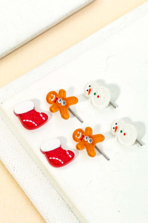 Christmas Stocking Snowman Gingerbread Man Earrings Set