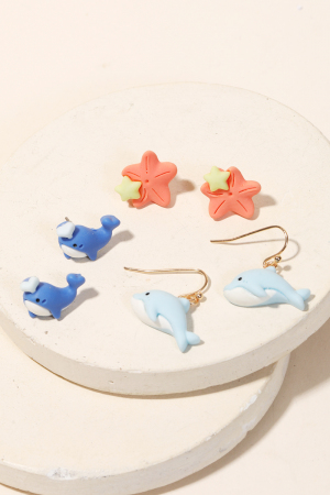 Dolphin Starfish Whale Earrings Set