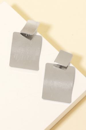Brushed Metallic Rectangle Dangle Earrings