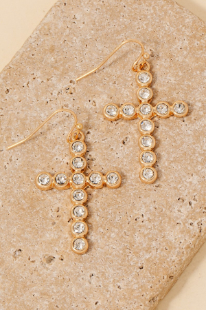 Rhinestone Pave Cross Dangle Earrings
