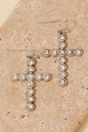 Rhinestone Pave Cross Dangle Earrings
