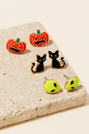 Three Piece Enamel Halloween Earrings Set