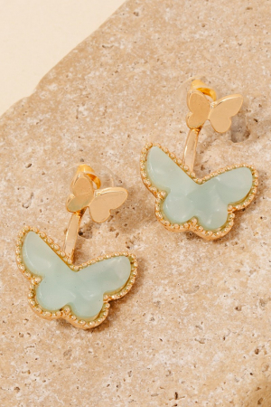 Metallic And Stone Butterflies Reverse Drop Earrings