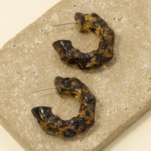 Tortoise Shell Resin Textured Hoop Earrings