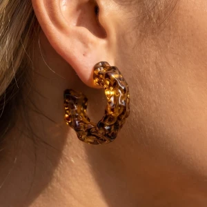 Tortoise Shell Resin Textured Hoop Earrings