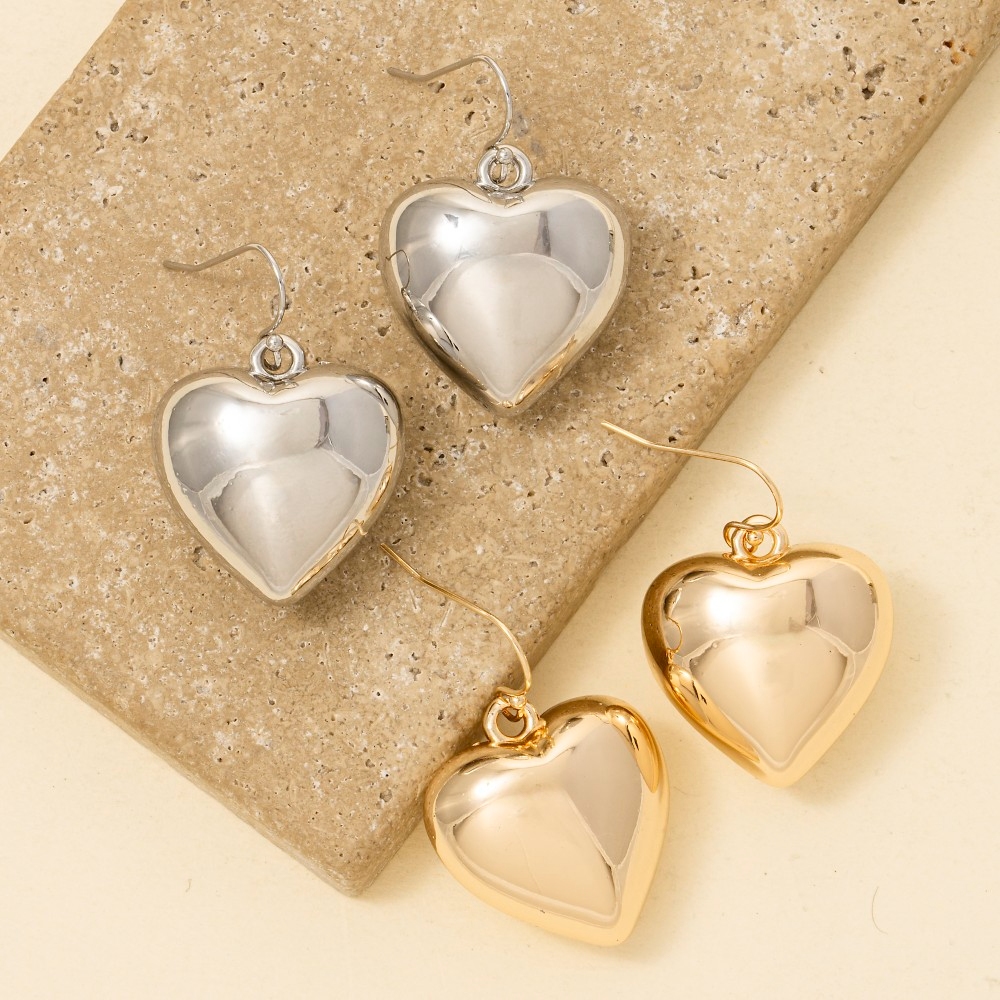 Metallic Heart Dangle Hook Earrings