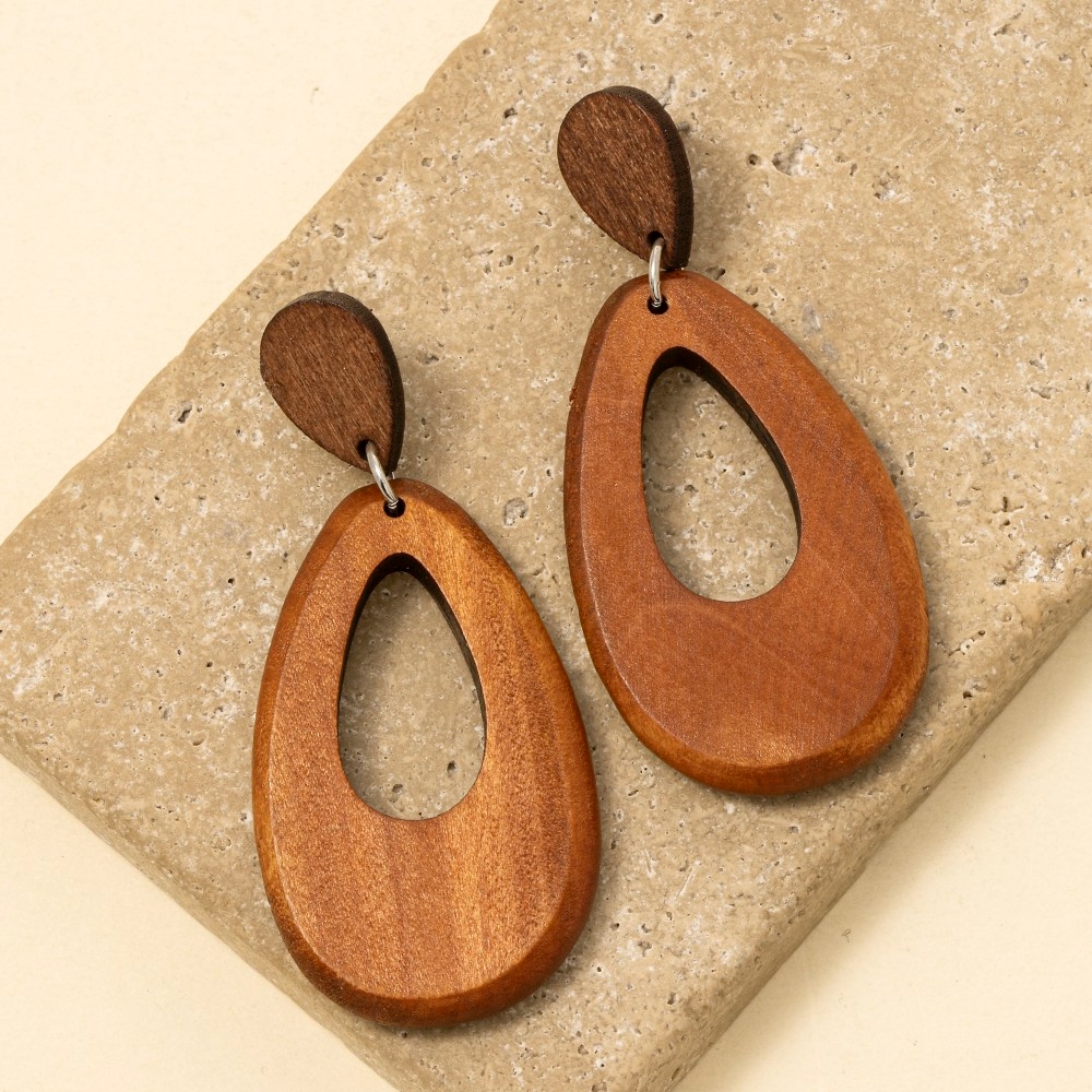Double Wooden Teardrop Dangle Earrings