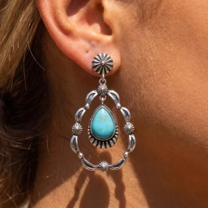 Turquoise Concho Teardrop Chandelier Earrings