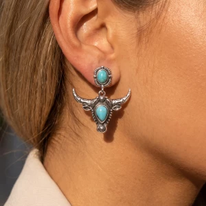 Turquoise Longhorn Steer Head Earrings