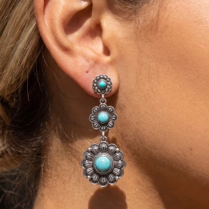 Turquoise Triple Concho Rosette Earrings