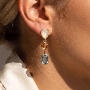 Mixed Cabochon Triple Drop Earrings