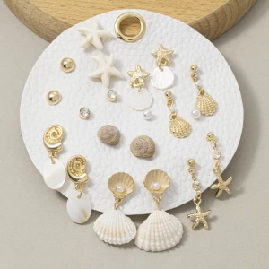 Starfish And Shell Drop Multi Pair Earrings Set