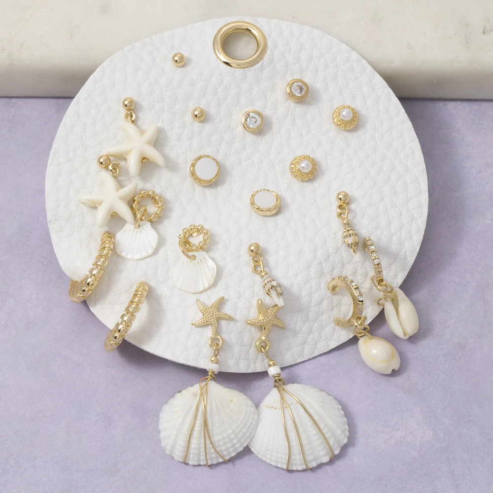 Seashell Starfish And Pearl Earring Set