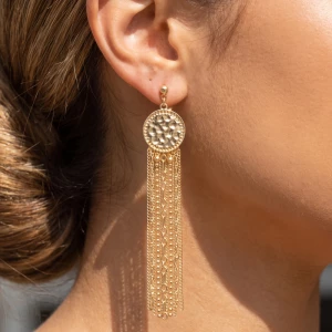 Hammered Disc Mixed Chain Fringe Earrings