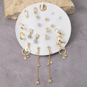 Ten Pair Celestial Star Cz Stud Earring Set