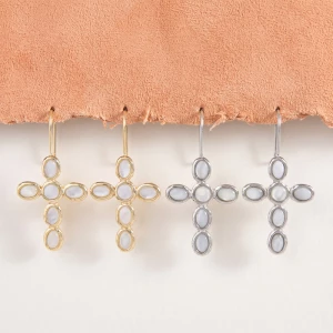 Mother Of Pearl Cross Drop Earrings
