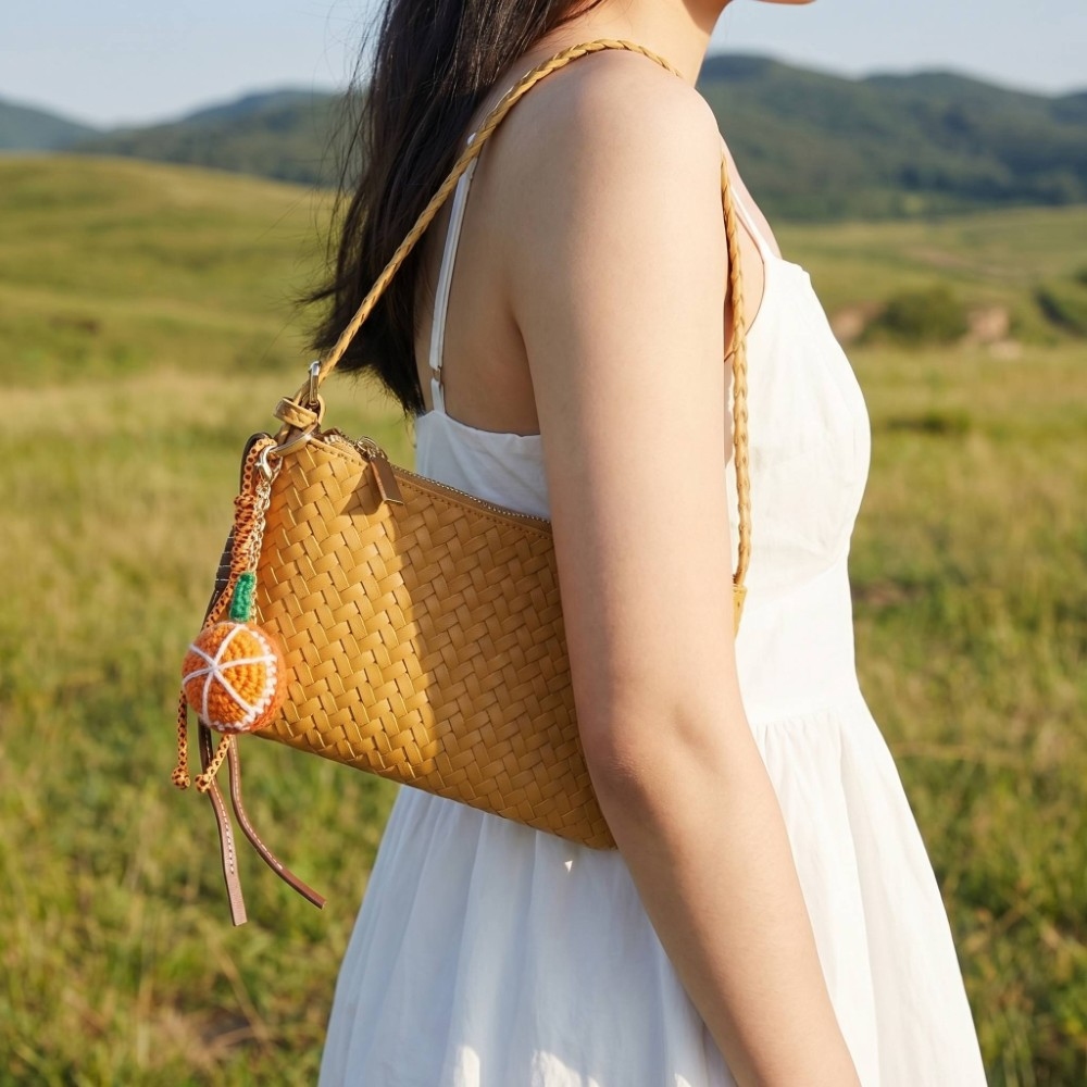 Orange Charm Woven Shoulder Bag