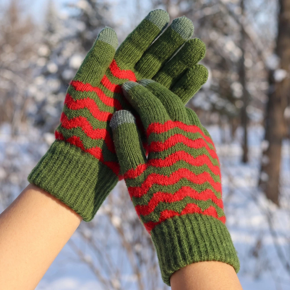 Chevron Stripe Touchscreen Knit Gloves
