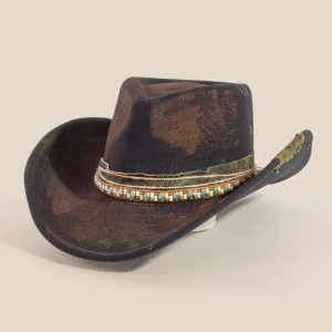 Rustic Beaded Strap Western Cowboy Hat