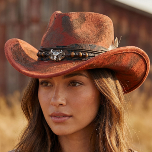 Rustic Red Western Longhorn Cowboy Hat