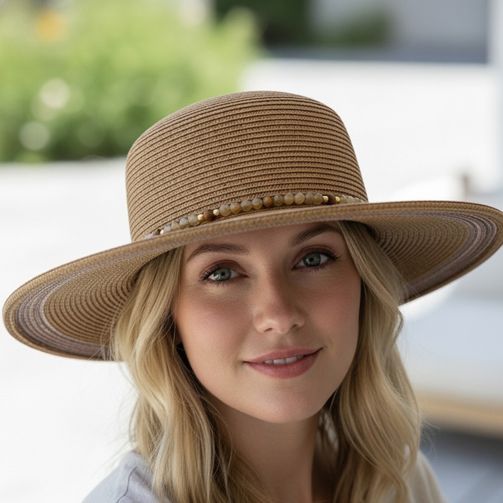 Beaded Strap Straw Sun Hat