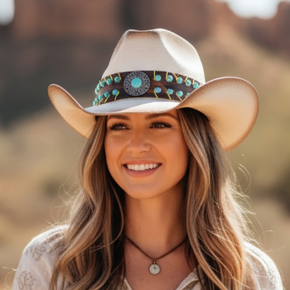Vintage Concho Strap Straw Cowboy Hat
