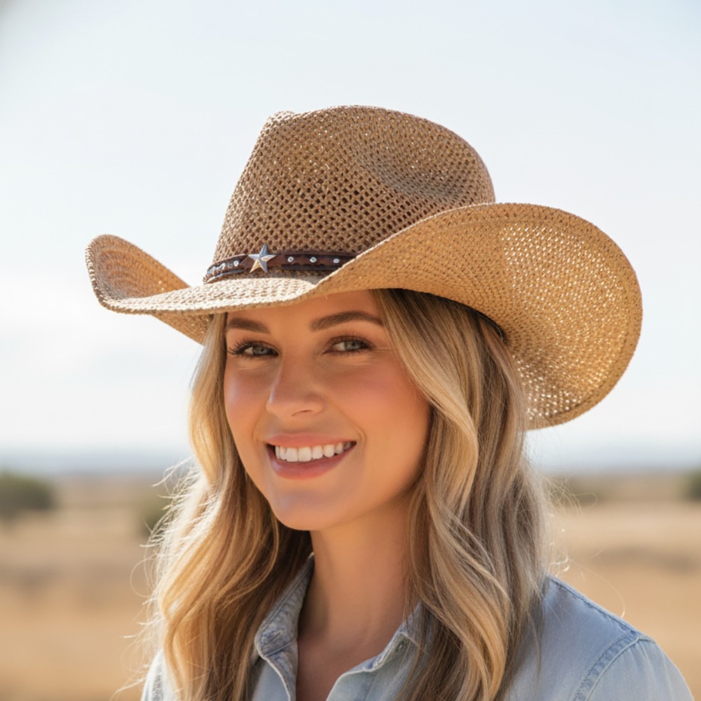 Western Stars Strap Straw Cowboy Hat