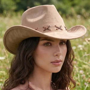 Suede Cross Stitch Band Cowboy Hat