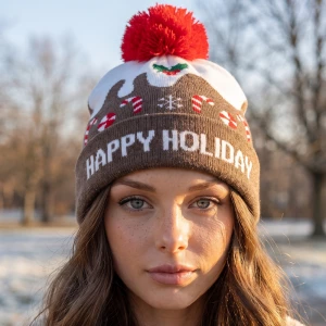 Happy Holiday Pudding Pompom Beanie